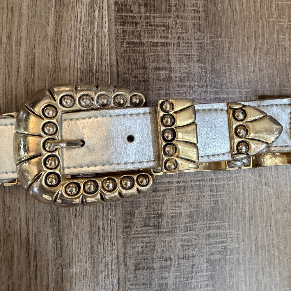 Captina Collectibles Vintage Two Tone Leather Metal Panel Western Belt Large
